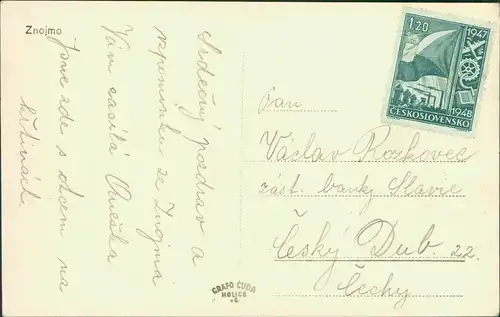 Postcard Znaim Znojmo Blick durch die Brücke zur Stadt 1948