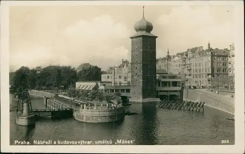 Prag Praha Nábřeží s budovou výtvar, umělců „Mánes" 1936