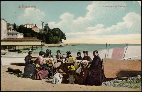Santa Margherita Ligure Santa Margaita Frauen am Strand Lavorate al Tombolo 1935
