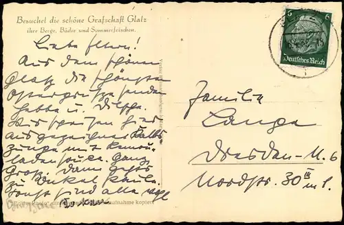 Postcard Glatz Kłodzko Brücktorbrücke m. Minoritenkirche 1938