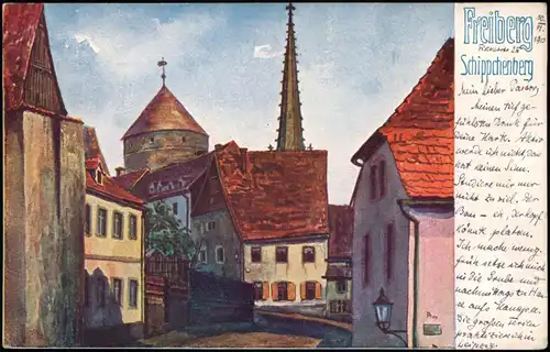 Freiberg (Sachsen) Straßenpartie Schippchenberg - Künstlerkarte 1910