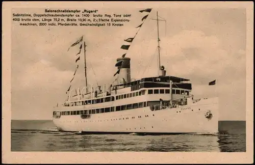 Salonschnelldampfer Rugard Schiffe Dampfer Steamer Ostsee 1927 Bordstempel Binz