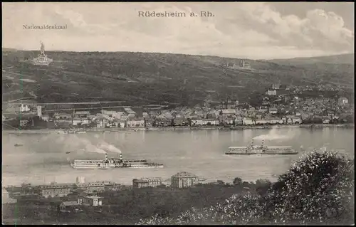 Ansichtskarte Rüdesheim (Rhein) Stadt, Dampfer - Nationaldenkmal 1917