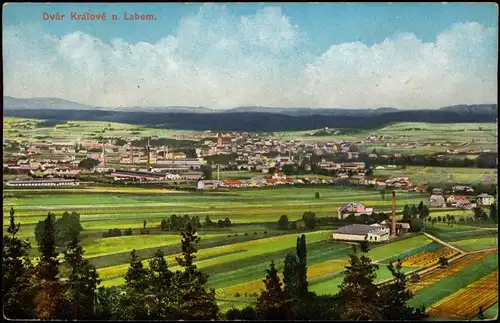 Königinhof an der Elbe Dvůr Králové nad Labem Blick auf die Stadt Fabrik 1923
