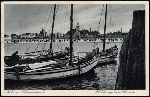 Postcard Swinemünde Świnoujście Strand, Segelboote 1935