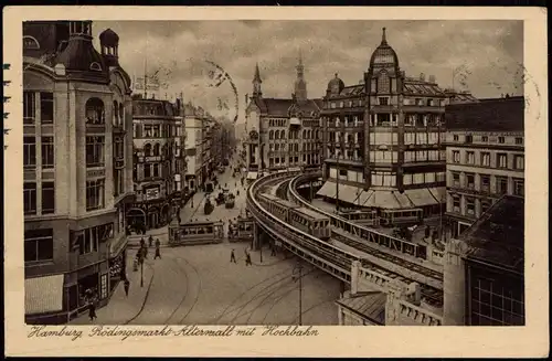 Ansichtskarte Hamburg Rödingsmarkt, Alterwall - Hochbahn 1920