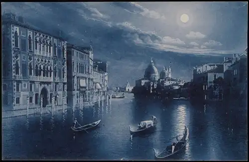 Cartoline Venedig Venezia Canal Grande, Blaudruck - Mondschein 1913