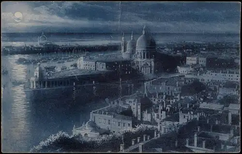 Venedig Venezia Blick auf die Stad bei Mondschein, Blaudruck 1914