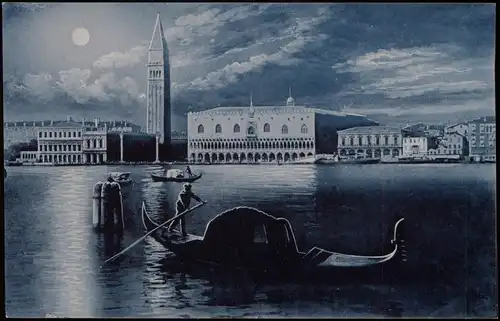 Cartoline Venedig Venezia Stadt und Gondel bei Mondschein - Blaudruck 1913