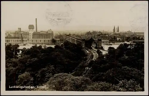 Ansichtskarte Ludwigshafen Fabrik mit alter Rhein-Brücke 1927