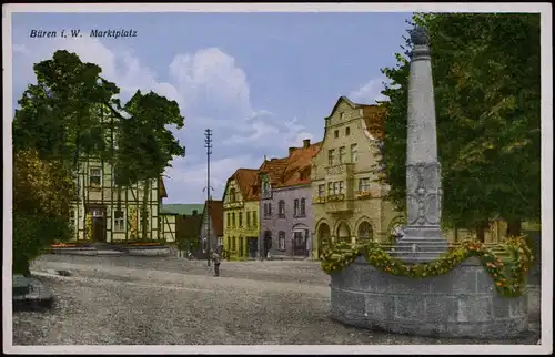 Ansichtskarte Büren (Westfalen) Marktplatz 1944   gelaufen mit Stempel PADERBORN