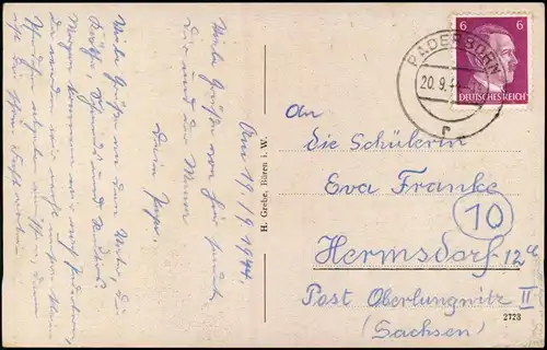 Ansichtskarte Büren (Westfalen) Marktplatz 1944   gelaufen mit Stempel PADERBORN
