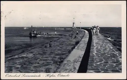 Postcard Swinemünde Świnoujście Hafen Ostmole Ostseebad 1937