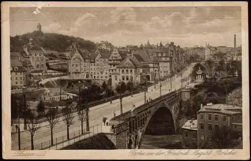 Plauen (Vogtland) Partie an der Friedrich August-Brücke Panorama-Ansicht 1918