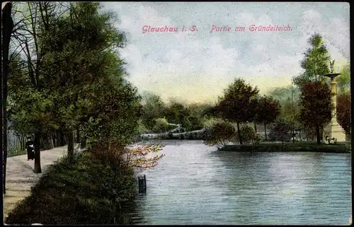 Ansichtskarte Glauchau Gründelteich 1917   im 1. Weltkrieg als Feldpost gelaufen