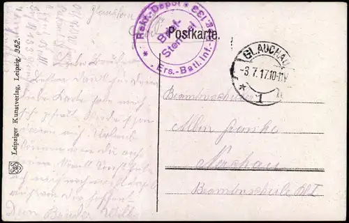 Ansichtskarte Glauchau Gründelteich 1917   im 1. Weltkrieg als Feldpost gelaufen