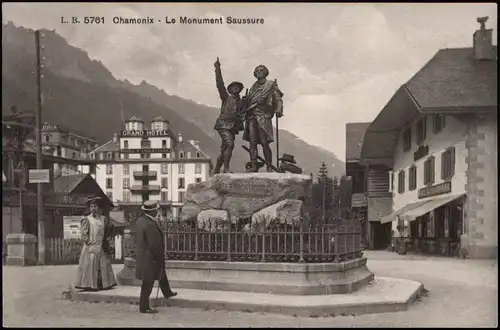 Chamonix-Mont-Blanc Ortsansicht, Le Monument Saussure (Denkmal) 1910