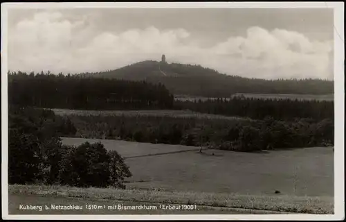 Netzschkau (Vogtland) Bismarckturm - Kuhberg aus der Ferne - Fotokarte 1939