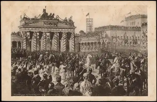 Berlin Einzug der Truppen  Brandenburger Tor 1911  gel. Feldpost Lazarett