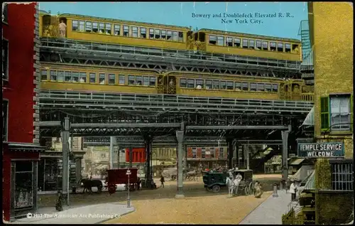 Postcard Manhattan-New York City BOWERY AND DOUBLEDECK ELEVATED R. R 1928