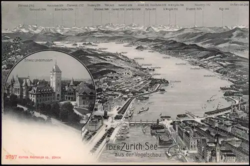 Ansichtskarte Zürich 2 Bild: Vogelschau, Landesmuseum 1909