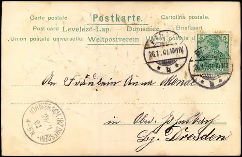 Glückwunsch Geburtstag Birthday Feilchen in der Tasche Prägekarte 1901