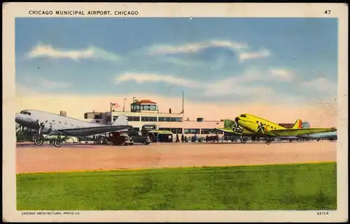 Postcard Chicago Flugahafen Airport Propeller Flugzeuge 1964