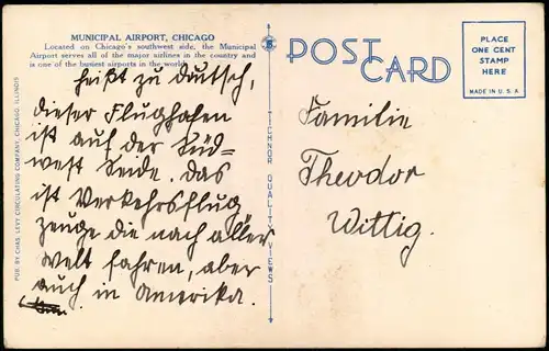 Postcard Chicago Flugahafen Airport Propeller Flugzeuge 1964