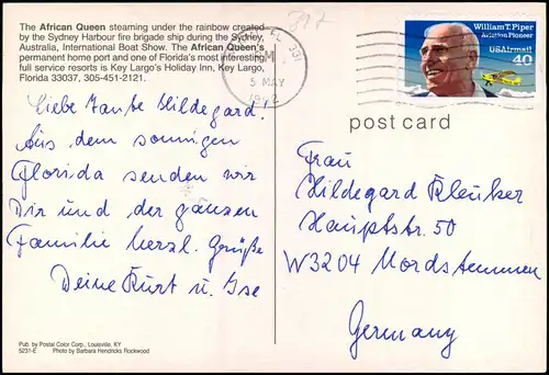 Postcard Florida Steam Boat African Queen 1992