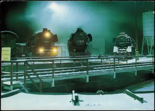 Glauchau Reko-Lokomotiven der BR 50 abgestellt im Bw Glauchau- Winter  1990