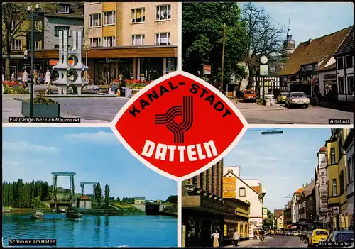 Datteln Mehrbild-AK u.a. mit Fußgängerbereich Neumarkt Schleuse Hafen 1981/1980
