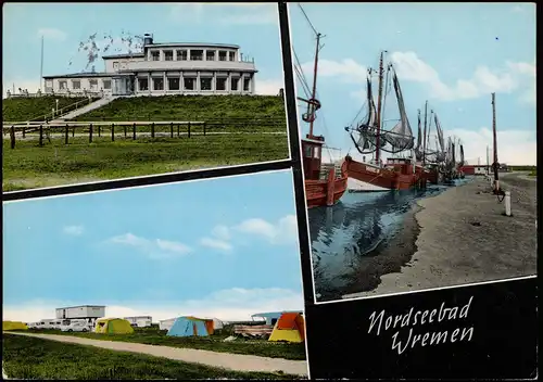 Wremen Mehrbildkarte mit 3   Campingplatz und Fischkutter Hafen 1967