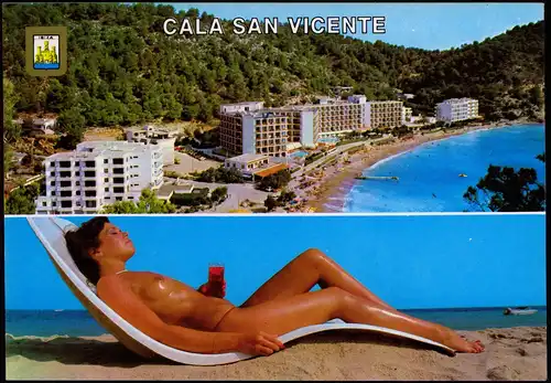 Cala San Vicente Ibiza Hotel und halbnackte "Badenixe" nackt nude Erotik 1999