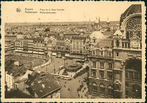 Postkaart Antwerpen Anvers Hauptbahnhof Middenstatie Place Centrale 1933