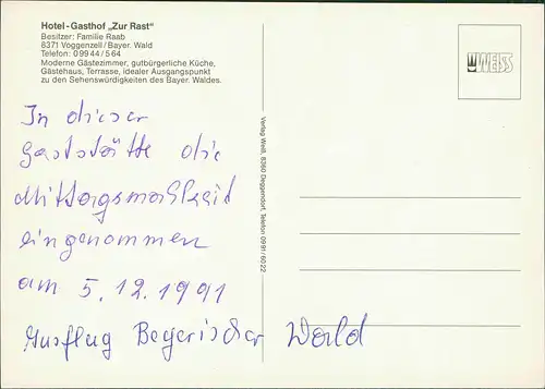 Ansichtskarte Voggenzell-Prackenbach (LK Regen) Hotel-Gasthof "zur Rast" 1967