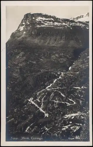 Postcard Geiranger Norge Merok, Geiranger Panorama-Ansicht 1930