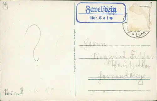 Bad Teinach-Zavelstein Ruine   Krokusblüte 1910    Landpoststempel "Z Calw"