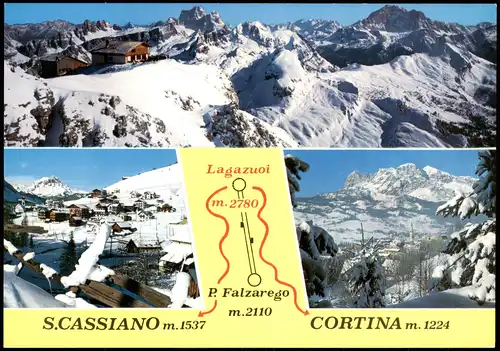 Cortina d´Ampezzo Mehrbildkarte mit Umland Lagazuoi  Falzarego S.CASSIANO 1980