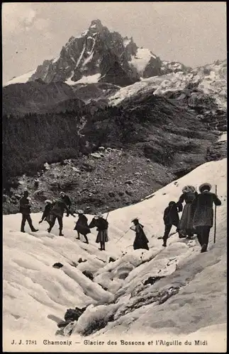 Chamonix-Mont-Blanc Glacier des Bossons et l'Aiguille du Midi Bergsteiger 1908