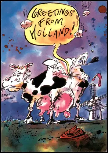 Ansichtskarte  Humor-Karte: GREETINGS FROM HOLLAND (Kuh lässt Luft ab) 1993