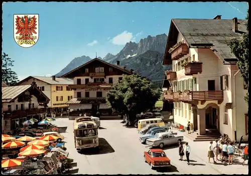 St. Johann in Tirol Ortsansicht, Autos Bus, Gastwirtschaft Gasthof 1969