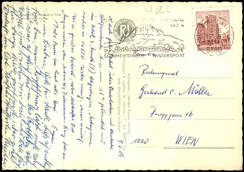 St. Johann in Tirol Ortsansicht, Autos Bus, Gastwirtschaft Gasthof 1969