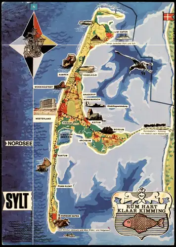 Ansichtskarte Sylt Insel Sylt als Land-/Umgebungskarte, Nordsee 1970