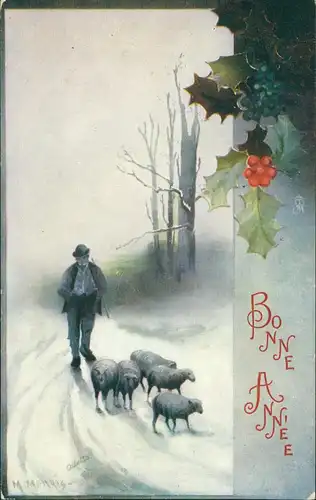 Ansichtskarte  Neujahr Sylvester New Year (Bonne Année) Künstlerkarte 1907