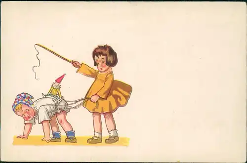 Ansichtskarte  Kinder Künstlerkarte: Kinder spielen Zirkus (Clown) 1940