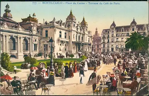 Postcard Monte-Carlo Place du Casino - Terrasse du Cafè de Paris. 1912