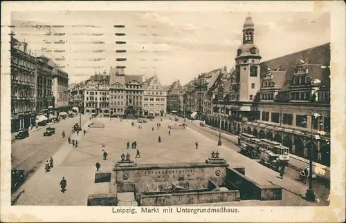 Ansichtskarte Leipzig Markt mit Untergrundmeßhaus 1929