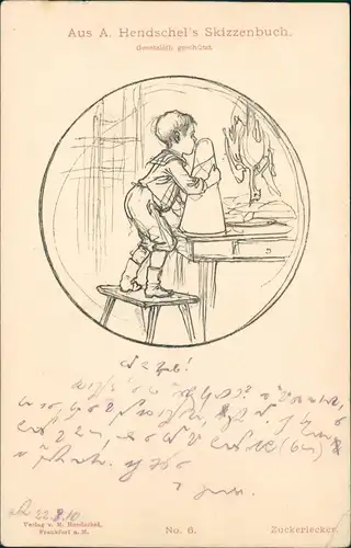 Künstlerkarte "Zuckerlecker" aus A. Hendschel's Skizzenbuch 1910