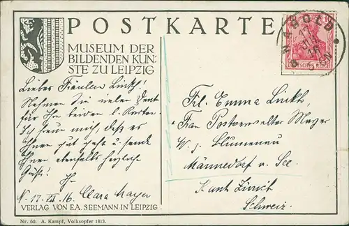 Ansichtskarte  Künstlerkarte A. Kampf Volksopfer im Jahr 1813 1916