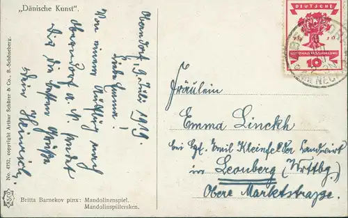 Künstlerkarte Kunstwerk: Britta Barnekov pinx: Mandolinenspiel 1919